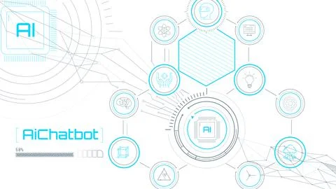 Conceptual technology with Chatbot with artificial intelligence. Illustrazione stock