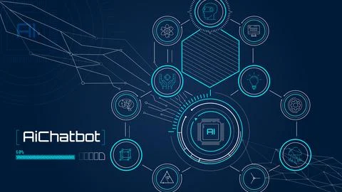 Conceptual technology with Chatbot with artificial intelligence. Illustrazione stock