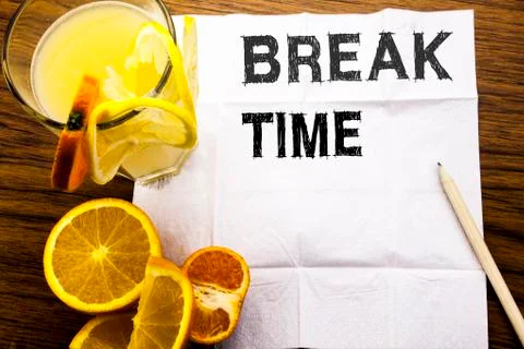 Conceptual text caption showing Break Time. Concept for Stop Pause From Work  Foto stock
