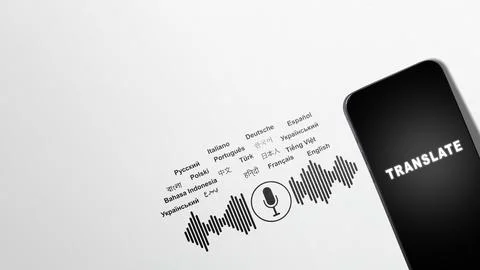 A conceptual top-down view of a smartphone displaying a translation interfa.. Stock Photos