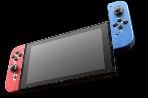 Conceptual used video game controllers attached to touch screen with scratche Stock Illustration