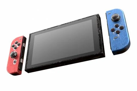Conceptual used video game controllers attached to touch screen with scratches Illustrazione stock