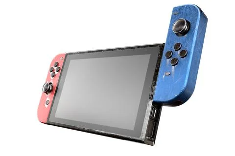 Conceptual used video game controllers attached to touch screen with scratches Stock Illustration