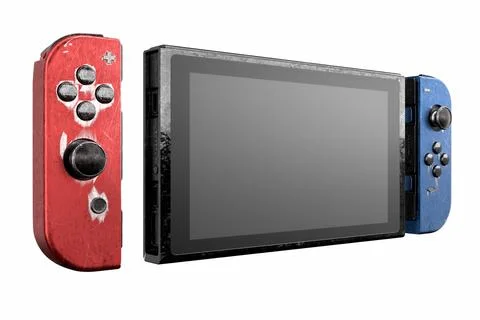 Conceptual used video game controllers attached to touch screen with scratche Illustrazione stock