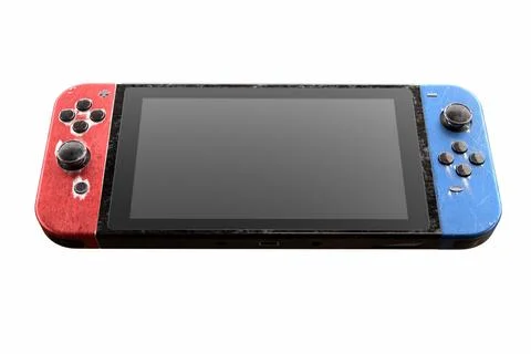 Conceptual used video game controllers attached to touch screen with scratche Stock Illustration