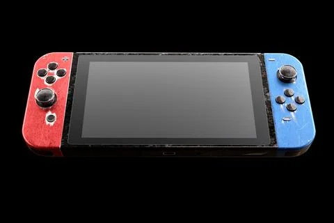 Conceptual used video game controllers attached to touch screen with scratche Stock Illustration