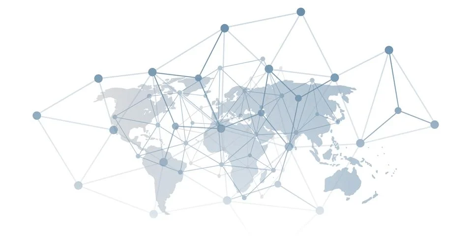 A conceptual vector graphic creative design showing a world map overlaid wi.. Illustrazione stock