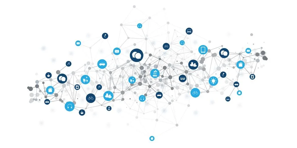 A conceptual vector graphic illustrating a complex network of interconnecte.. イラスト素材