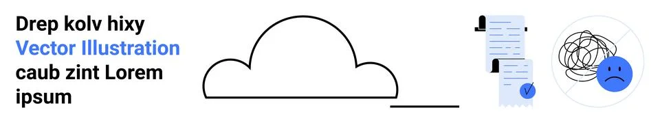 Conceptual Vector Image Featuring Cloud, Documents, and Sad Face with Scribbl Stockillustratie