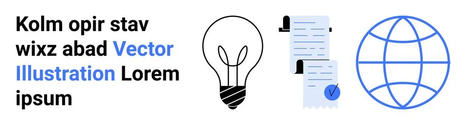 Conceptual Vector of Light Bulb, Documents, and Globe with Text Elements Illustrazione stock