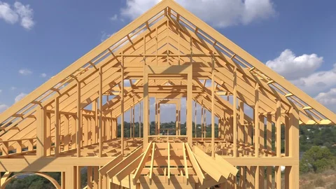 Conceptual video of a frame house under construction. Stock Footage 123871823