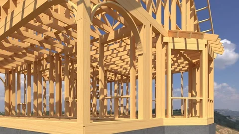 Conceptual video of a frame house under construction. Stock Footage 124954723