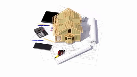 Conceptual video of a frame house under construction. Stock Footage 126041310