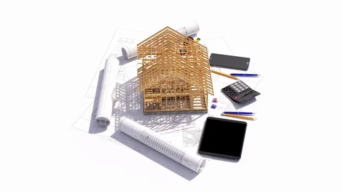 Conceptual video of a frame house under construction. Stock Footage 126041354