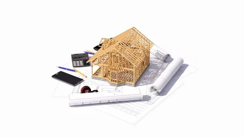 Conceptual video of a frame house under construction. Stock Footage 126041509