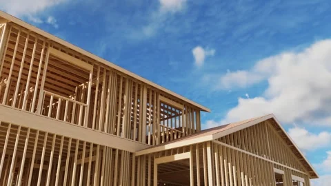 Conceptual video of a frame house under construction. Stock Footage 255973476