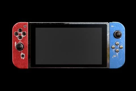 Conceptual video game controllers attached to touch screen isolated on black Stock Illustration