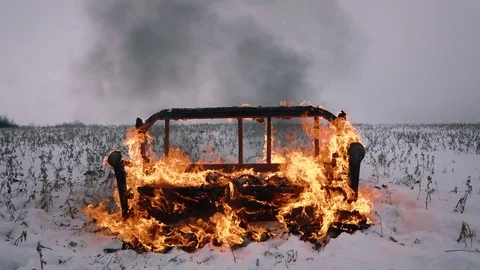 Conceptual video. The sofa has completely burned down. Back fall Video stock 119524110