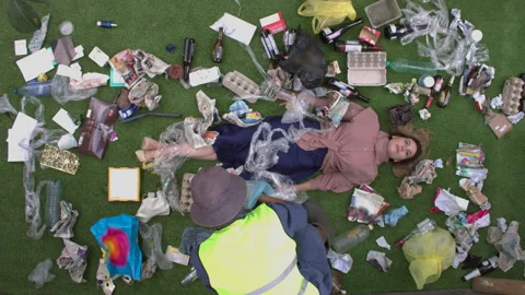 Conceptual video on the topic of household garbage. Top view. Видео 288350582