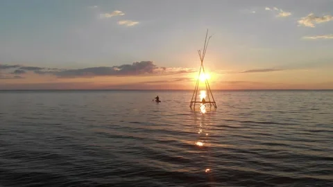 Conceptual view of the water at sunset Stock Footage 136784574