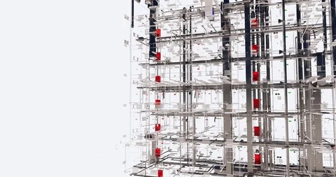 Conceptual visualization BIM model utilities of the building without walls Stock Footage 120300235
