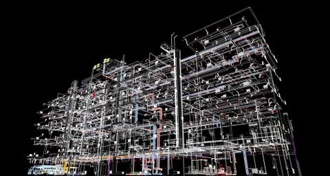 Conceptual visualization of the BIM model utilities of the building	 Stock Illustration