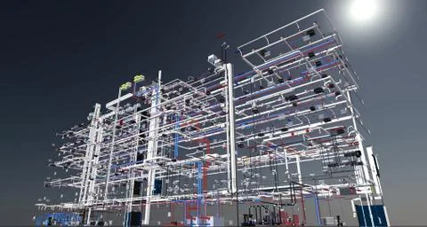 Conceptual visualization of the BIM model utilities of the building	 Stock Illustration