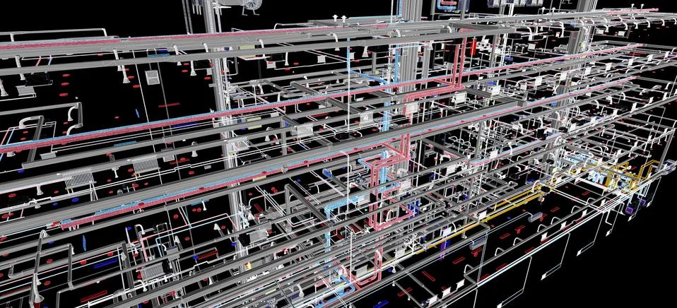 Conceptual visualization of the BIM model utilities of the building	 Stock Illustration