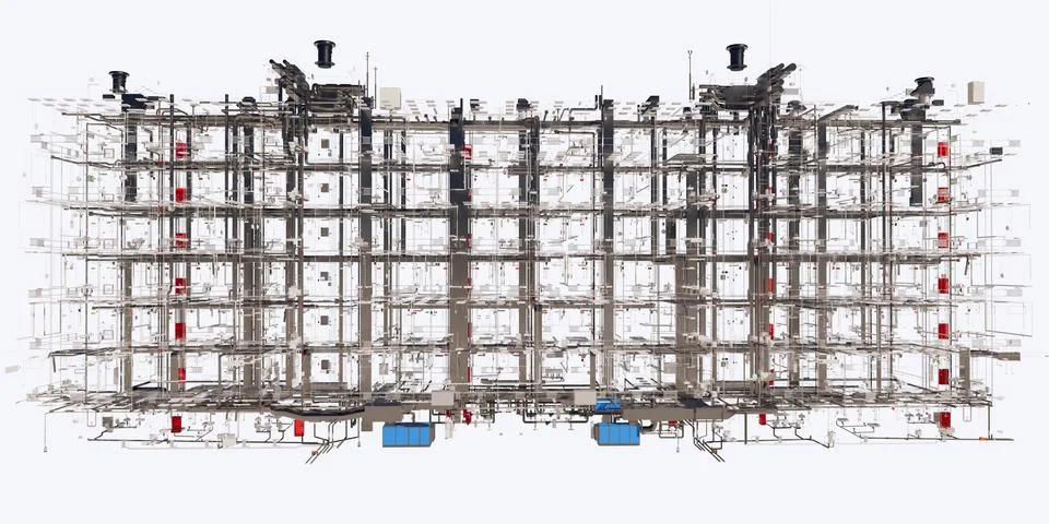 Conceptual visualization of the BIM model utilities of the building without wall Stock Illustration