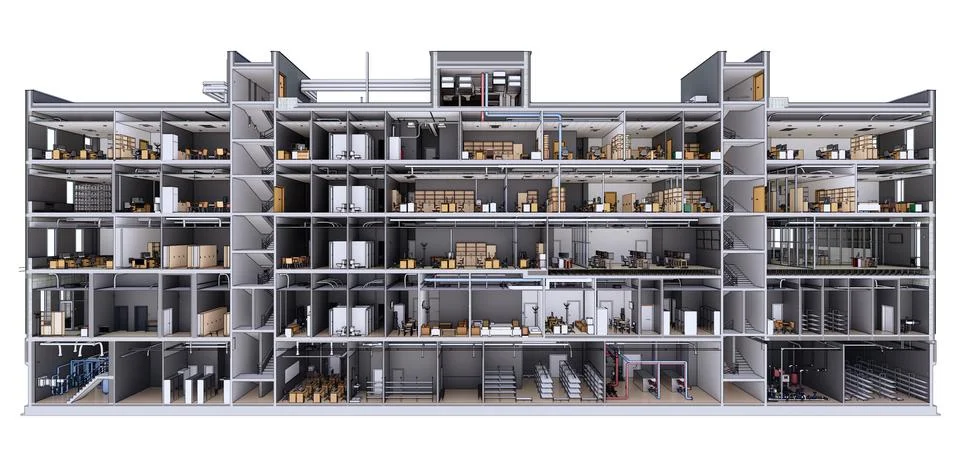 Conceptual visualization of the BIM model utilities of the building at bluepr Stock Illustration