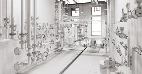 Conceptual visualization of drawing style of utilities at BIM technology Stock Illustration