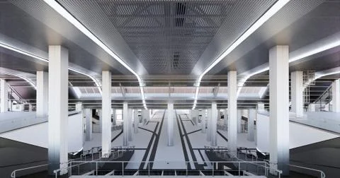 Conceptual visualization empty public space of a large shopping mall or trans Illustrazione stock