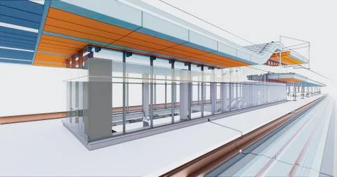 Conceptual visualization of a passenger railway platform in a modern design Ilustración de archivo