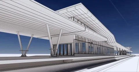Conceptual visualization of a passenger railway platform in a modern design Ilustración de archivo