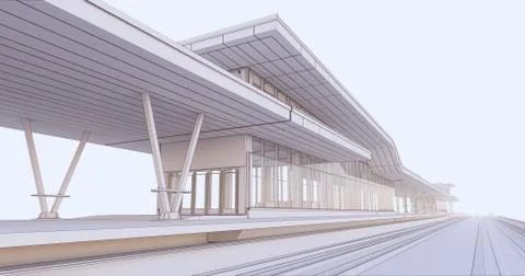 Conceptual visualization of a passenger railway platform in a modern design Stock Illustration