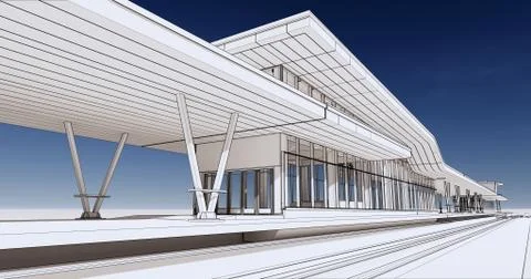 Conceptual visualization of a passenger railway platform in a modern design Ilustración de archivo