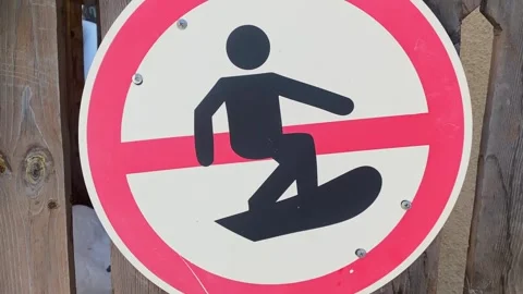 Conceptual Warning sign restricts back country snowboarding skiing access, .. Stock Footage 311649471
