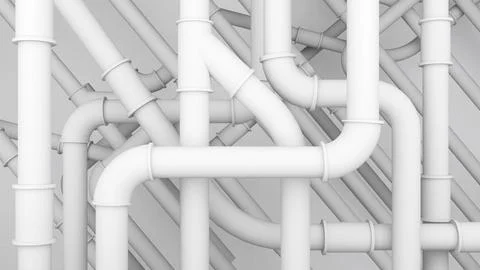 Conceptual  a water pipe system operatesWhite pipe on a white background, p.. Stock Photos