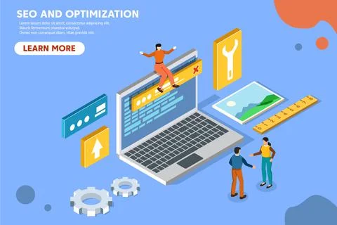 Conceptual web seo illustration. Flat isometric illustration. Stock Illustration