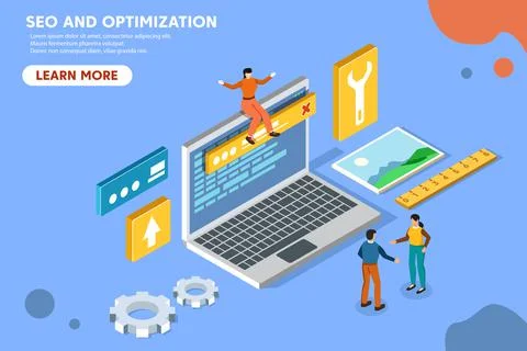 Conceptual web seo illustration. Flat isometric illustration. Stock Illustration