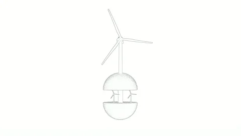 Conceptual Wind Energy Animation with Rotating Turbine Video stock 330985248
