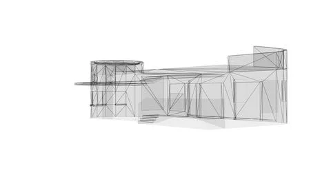 A conceptual wireframe of a modern geometric architectural design Illustrazione stock
