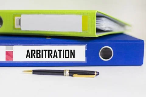 Conceptual word arbitration on folder on white background Stock Photos