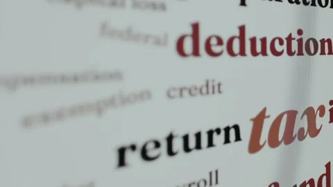 Conceptual word cloud illustrating U.S. tax keywords Видео 333444861