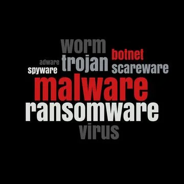 Conceptual Words Cloud. Data Breach, Malware, Cyber Attack, Hacked Concept Stock Illustration