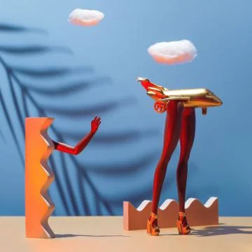 Conceptual work on the theme of lockdown. The golden plane is on its feet, an Stockfoto's