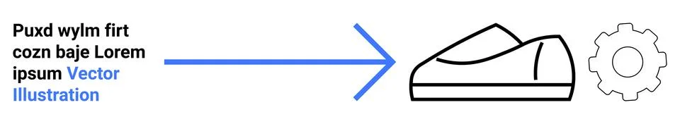 Conceptual Workflow Diagram Featuring Arrow, Text, Shoe, and Gear Symbol Stock-Illustration
