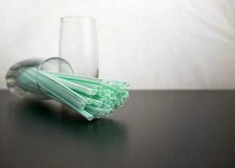Conceptual of world issue on single use plastic against reusable steel straw. Stock Photos