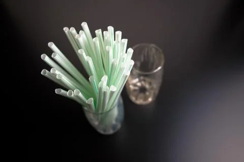 Conceptual of world issue on single use plastic against reusable steel straw. Stock Photos