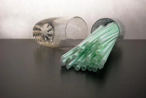 Conceptual of world issue on single use plastic against reusable steel straw. Stock Photos